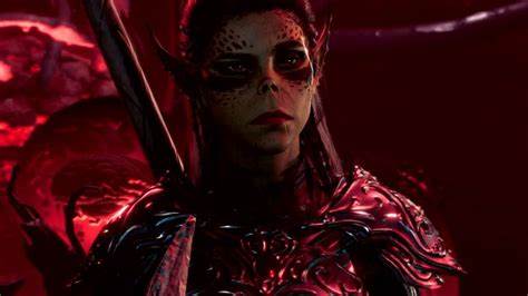 Lae'zel illuminated by a red light